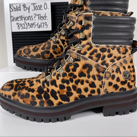 TIMBERLAND LONDON SQUARE HIKER ANKLE BOOTS WOMENS SIZE 6 LEOPARD PRINT BROWN SHE - Picture 7 of 10